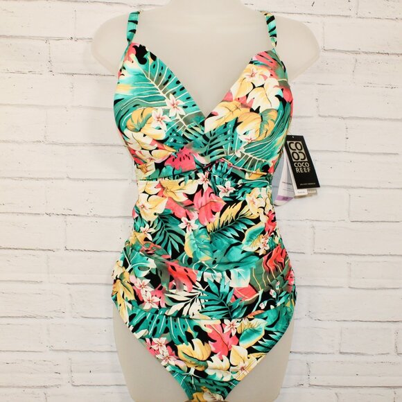 Coco Reef Women's Enrapture Printed Wrap One-Piece Swimsuit 38DD - Picture 2 of 10